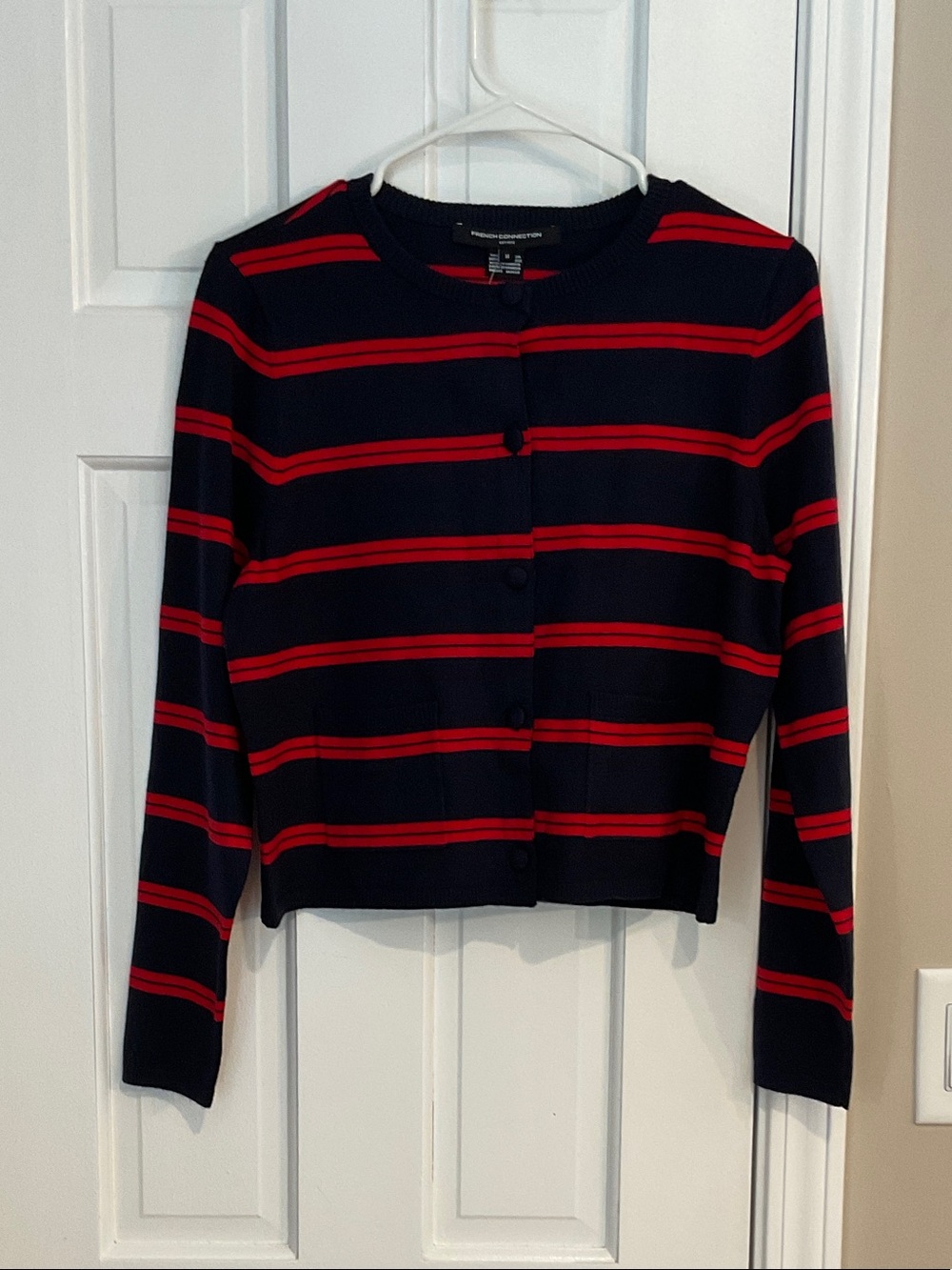 French Connection Navy and Red Striped Cardigan